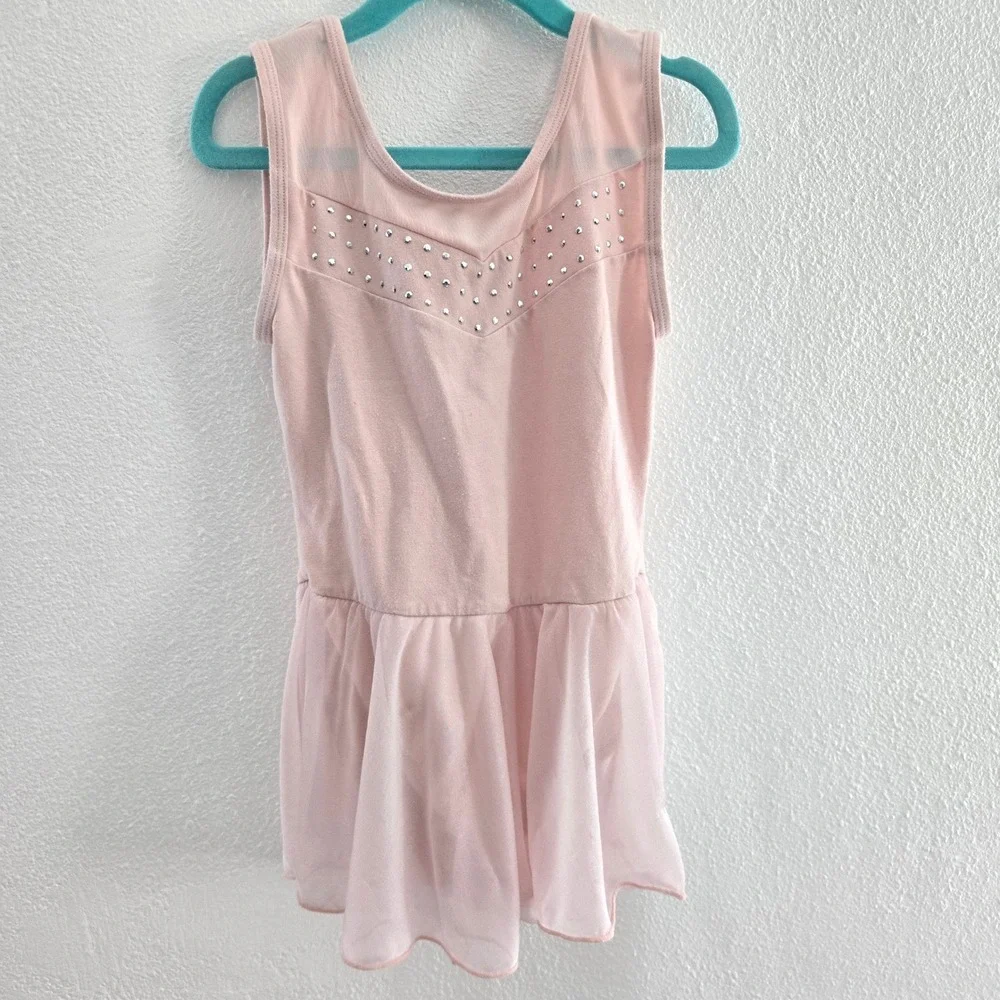 Cat & Jack‎ Girls Pink Rhinestone Mesh Leotard Dance Dress Size M 7/8